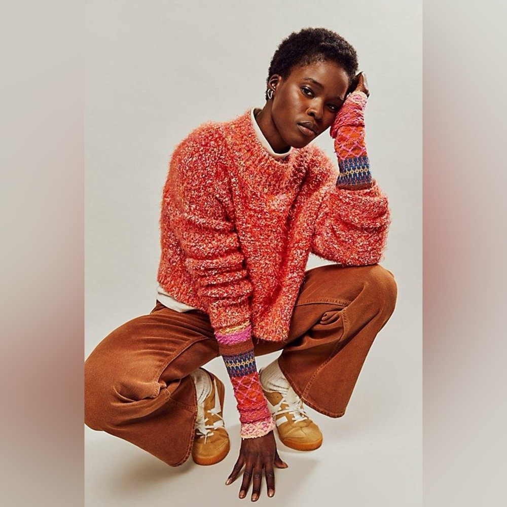 Free People Stardust Pink and Orange Sweater